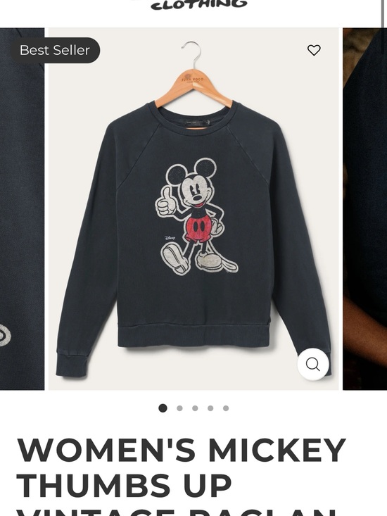 Junk Food Clothing Tops - Junk Food Women's Mickey Thumbs Up Vintage Raglan Crew Sweatshirt - Black Lrg